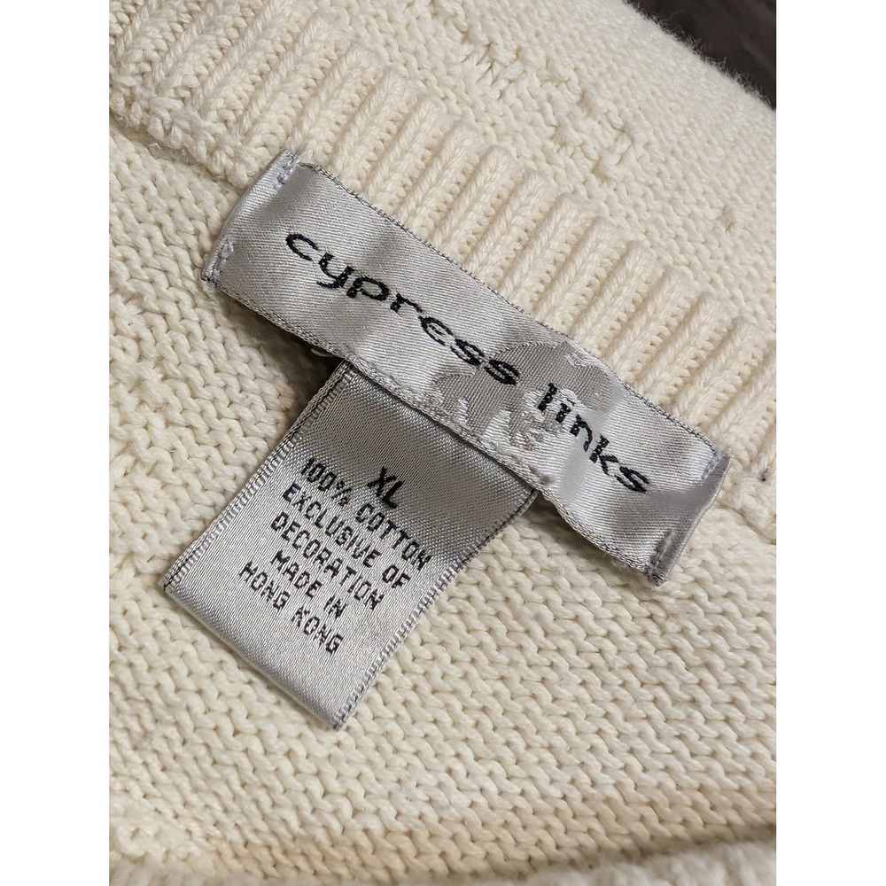 Cypress Links Mens XL Off White Textured Knit Embroidered Golf Mountain Sweater - Picture 5 of 5